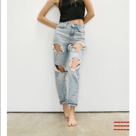 BDG High-Waisted Mom Jean - Destroyed Light Wash - Picture 2 of 2